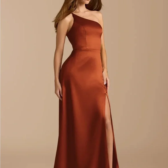Azazie One-Shoulder Satin Dress in Rich Copper - Picture 4 of 9